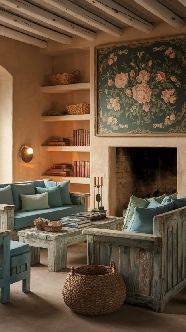 Distressed Wood With Blue-Green Layers