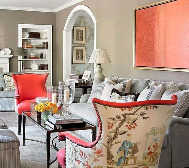 Orange Statement Art Over Sofa