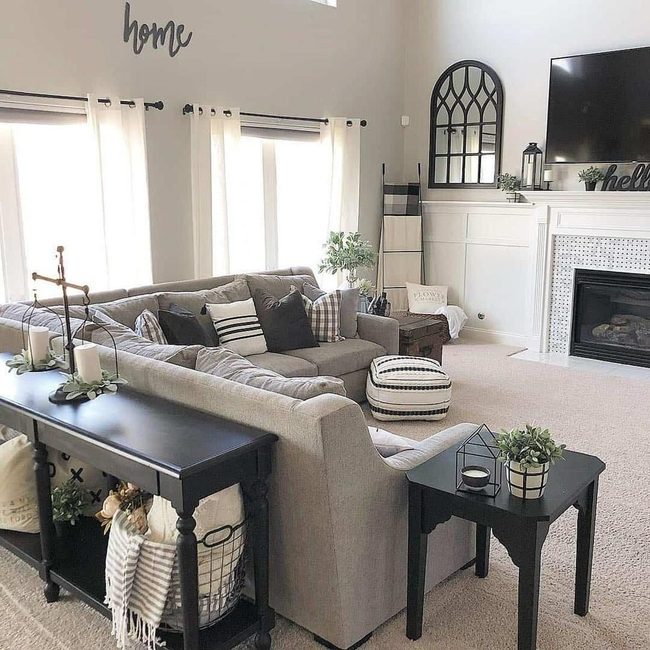 Black Wood Table Grey Sofa Pairing
