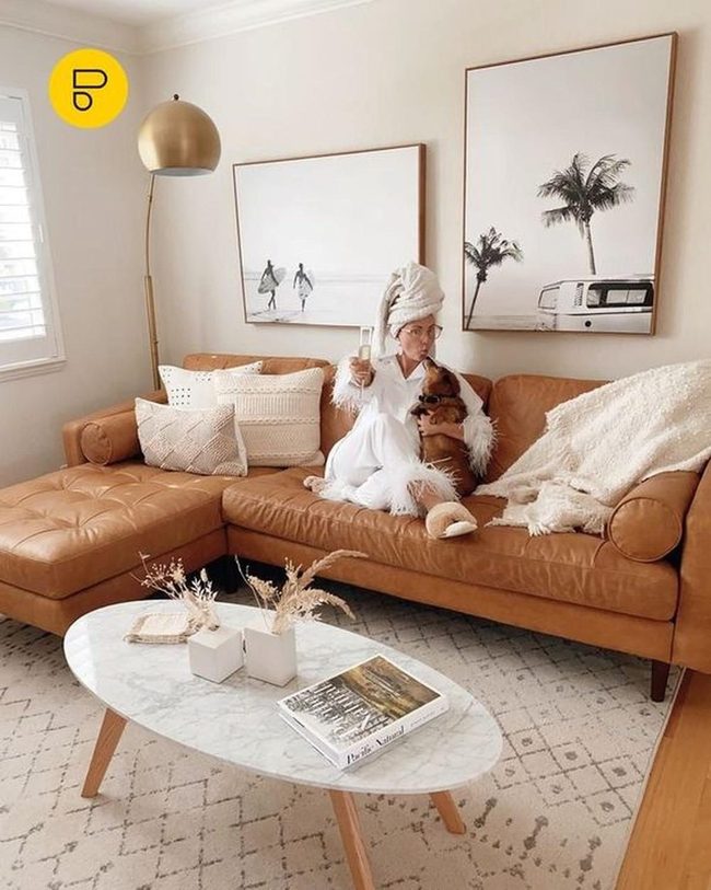 Caramel Leather Living Room Warmth