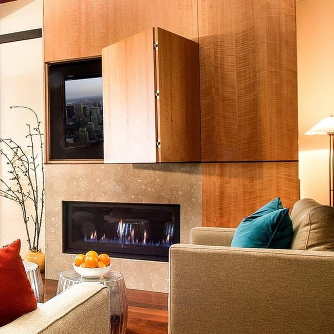 Wooden Walls And Fireplace Glow