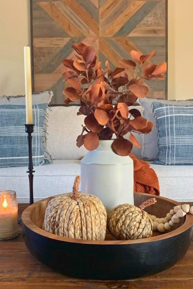 Copper Eucalyptus and Woven Pumpkins