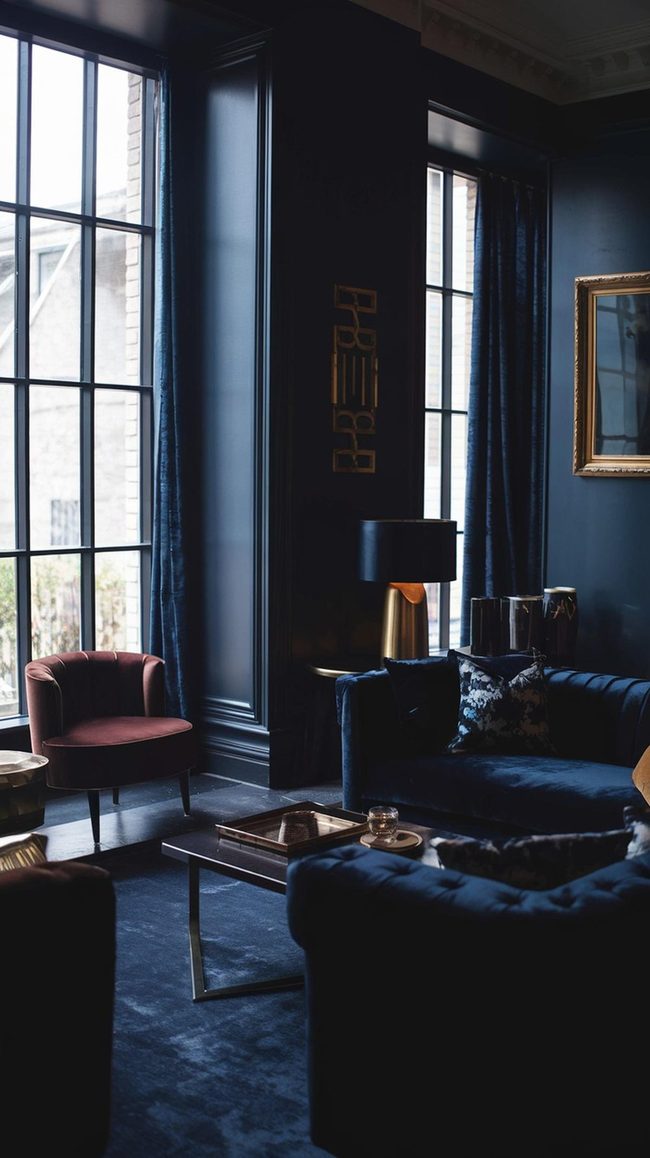 Deep Navy Walls With Gold Accents