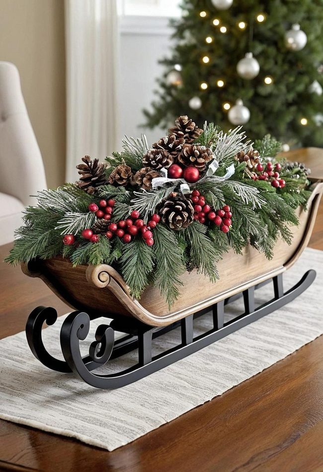 Wooden Sleigh Winter Centerpiece Lights