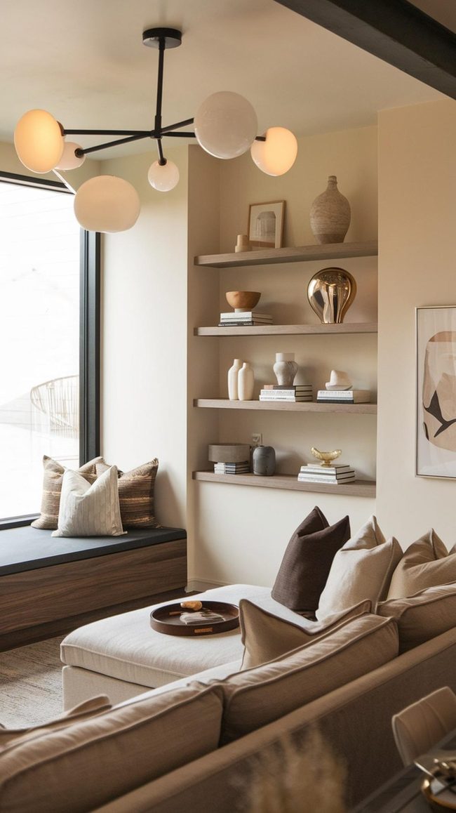 Sculptural Pendant Lights Over Neutral Tones