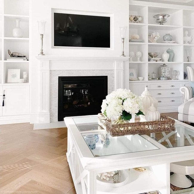 Glass Tables On Herringbone Wood