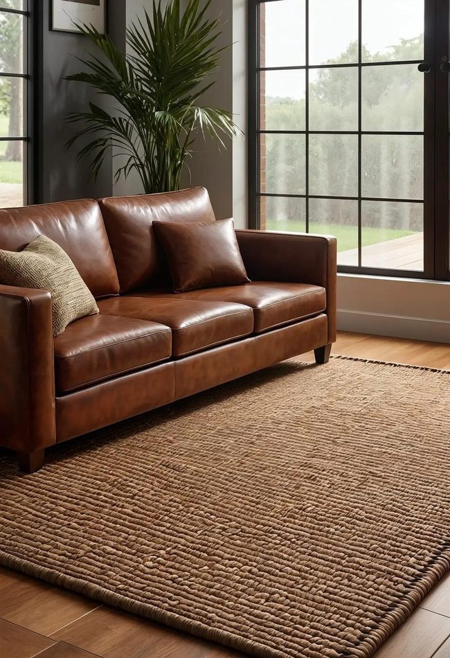 Neutral Fiber Rugs Ground Leather Spaces