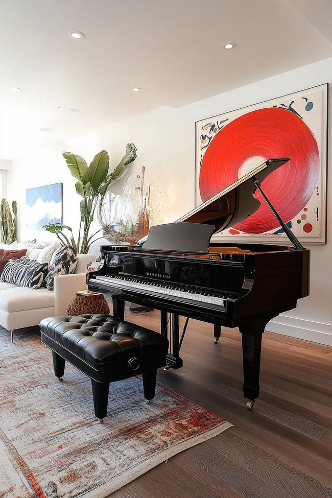Grand Piano Facing Fireplace Arrangement