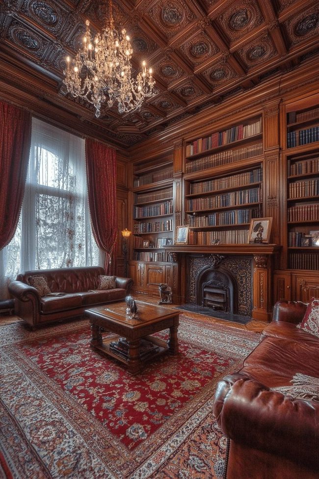 Carved Hardwood Lounge With Rich Fabrics