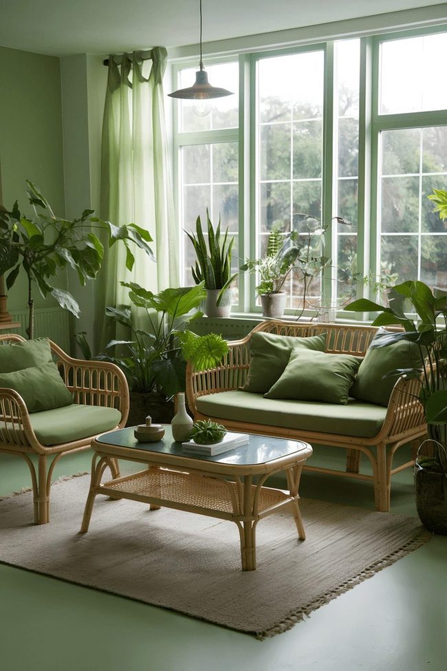 Green Walls Neutral Bright Rattan Retreat