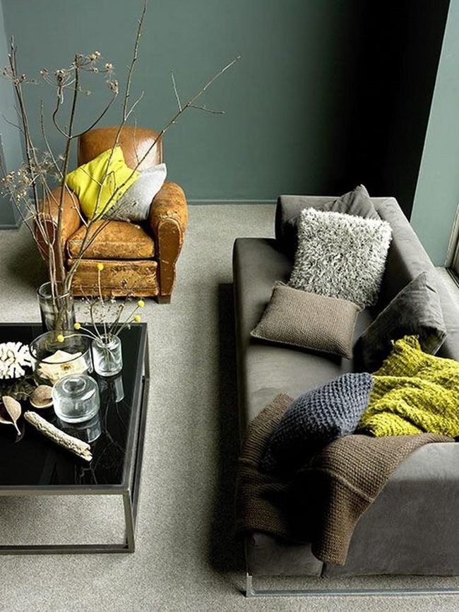 Green Walls With Brown Leather And Natural Light
