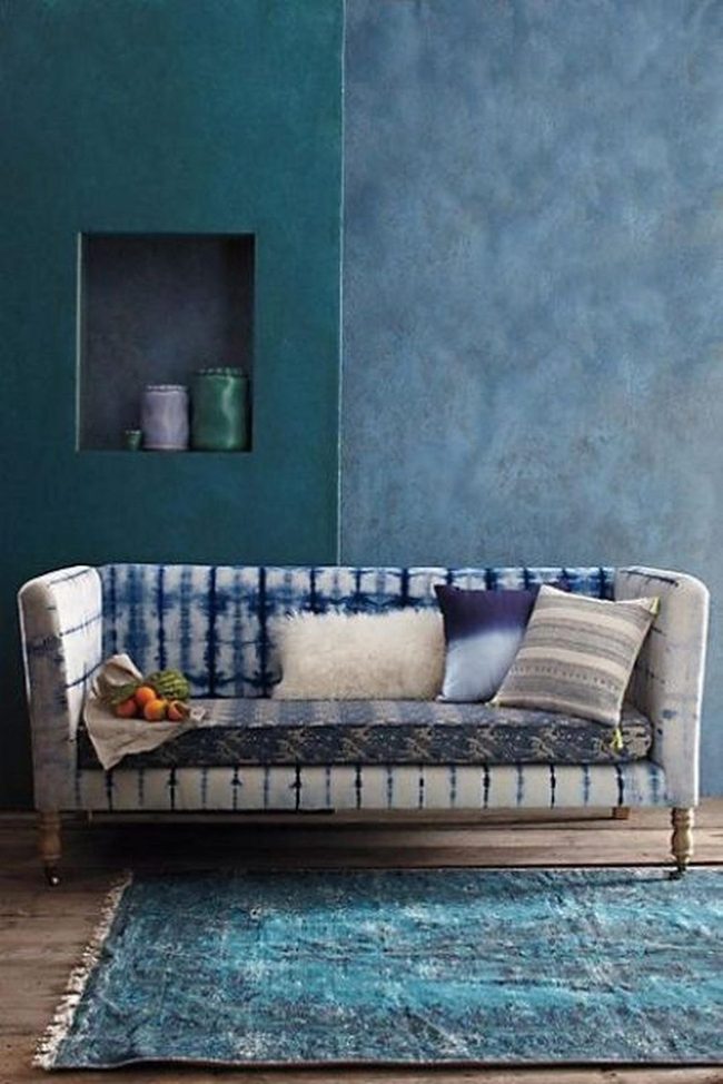 Tie-Dye Sofa Meets Serene Blue