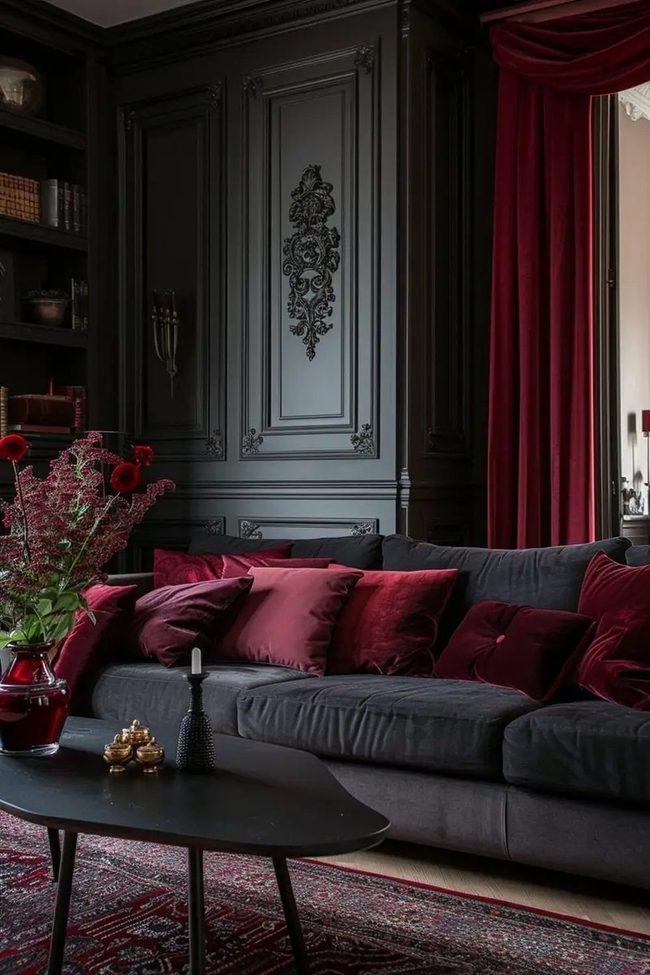 Burgundy Walls Fresh Flowers Modern Living