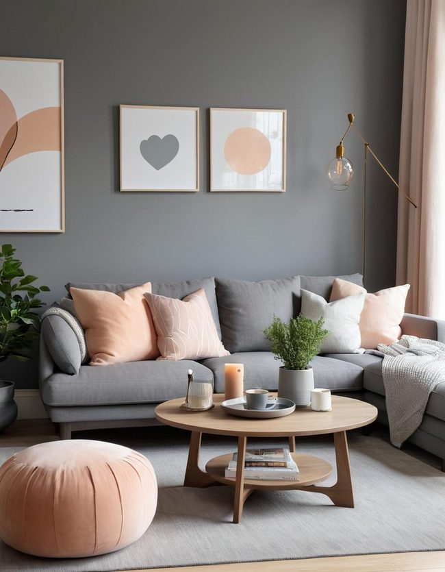 Grey Walls Meet Peach Warmth