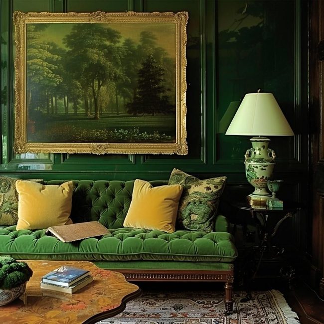 Deep Green Walls With Jewel Tones