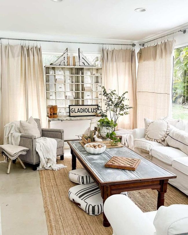Cream And White Living Room With Wooden Accents