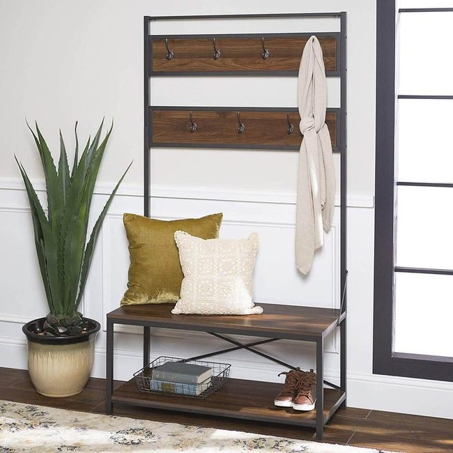 Dark Walnut Hall Tree Storage