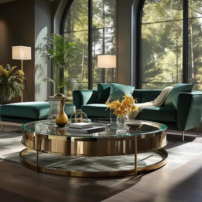 Gold Legs Green Accents Table