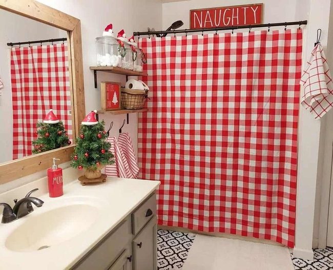 Red Plaid Holiday Bathroom Refresh