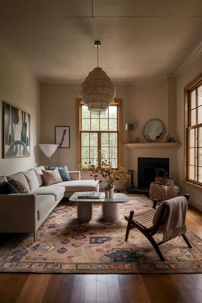Oversized Rug Anchors Living Space