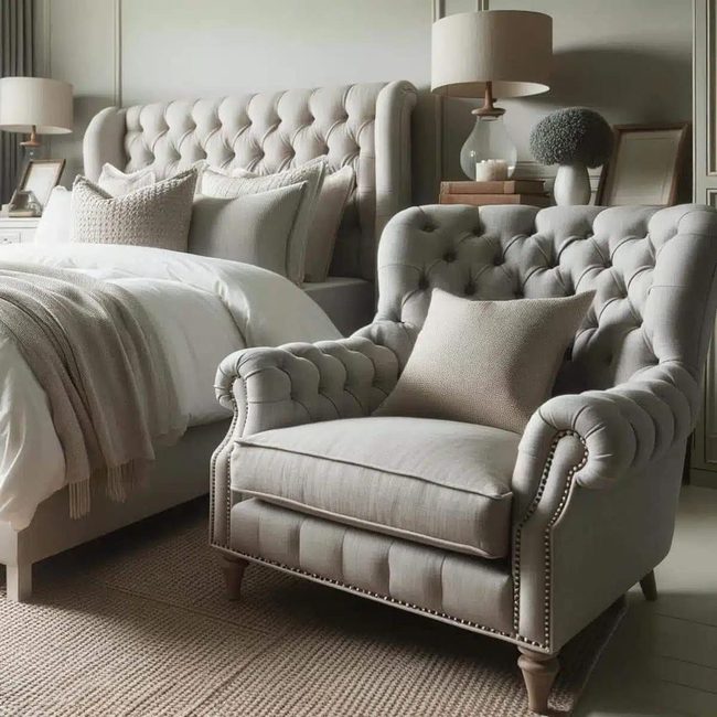 Plush Tufted Armchair In Delicate Gray