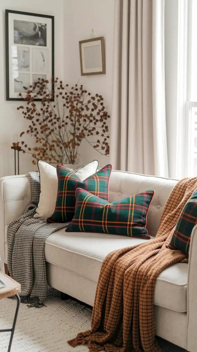 Plaid Fabric Layers Autumn Living Room