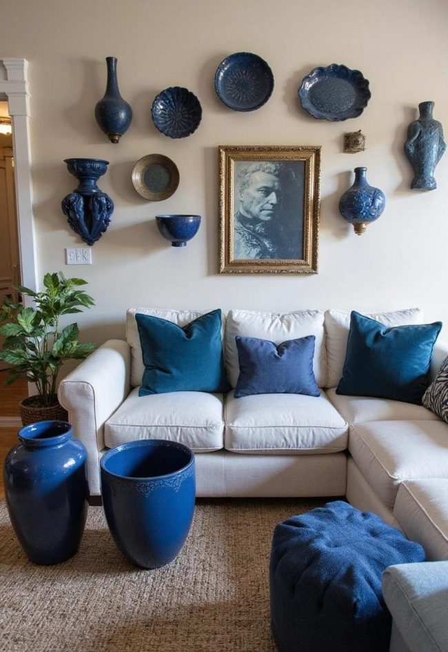 Navy Blue Sculptural Pieces For Living Rooms