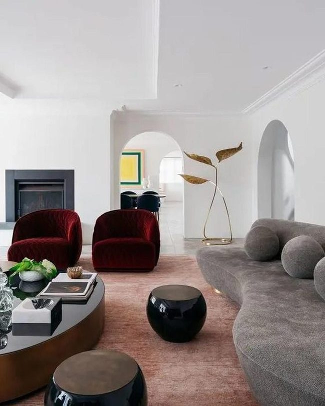 Deep Red Chairs, Warm Pink Rug