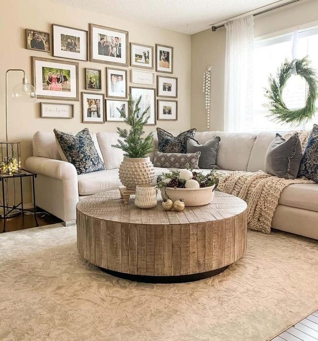 Natural Wood Anchors Neutral Living Room