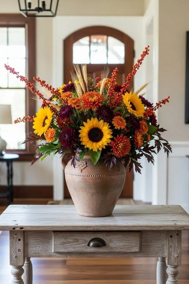 Golden Mums And Sunflowers Arrangement