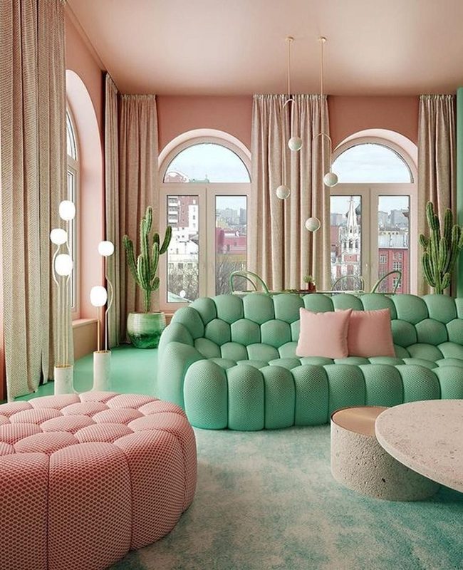 Green Pink Modern Living Space