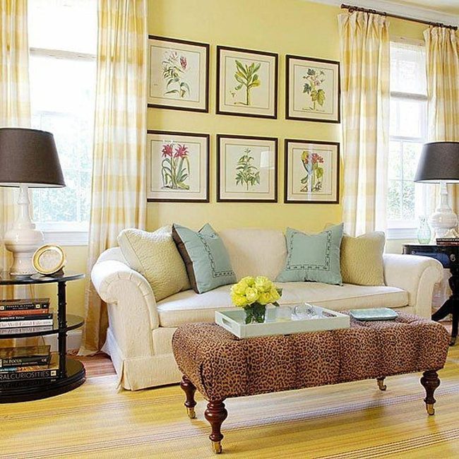 Sunny Yellow Living Room With Leopard Print