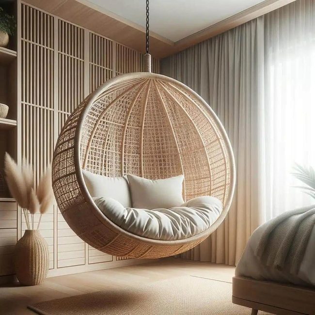 Cream Rattan Egg Chair Swing