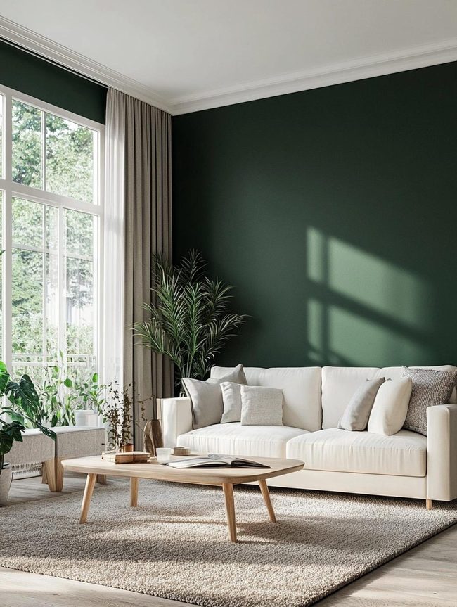Deep Green Walls with Creamy Neutrals