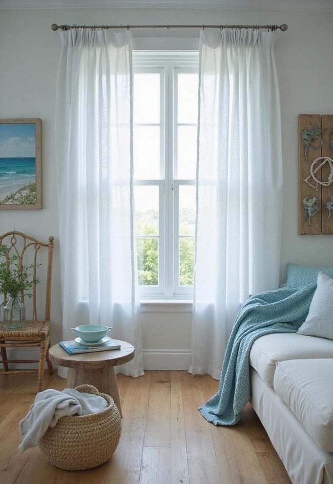 Soft Blue Sheer Coastal Curtains