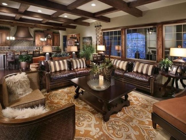 Dark Wood Beams Meet Leather Warmth