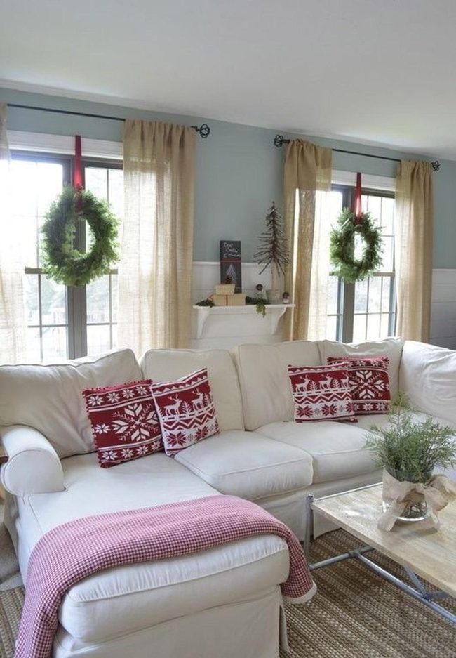 White Sectional With Bold Red Accents