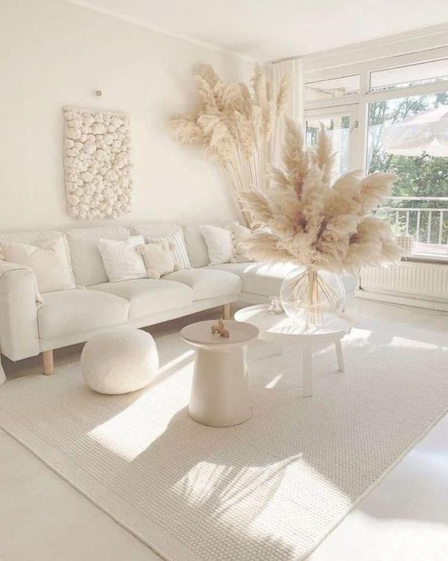 Pampas Grass Brightens Neutral Living Room