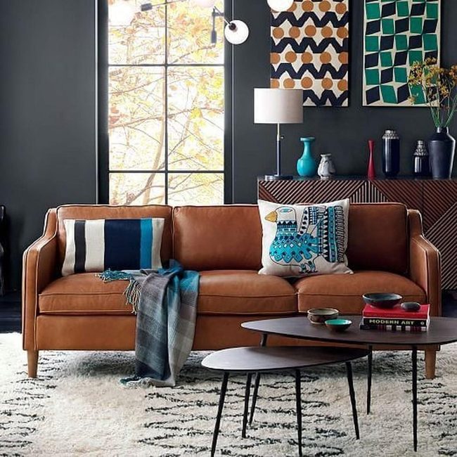 Brown Leather Sofa Meets Gray Walls
