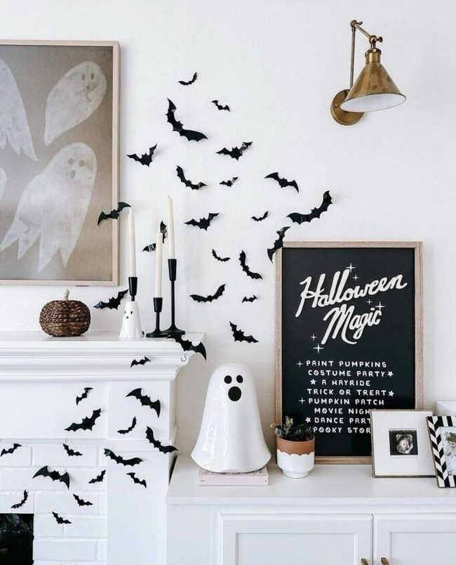 Black Bat White Wall Halloween