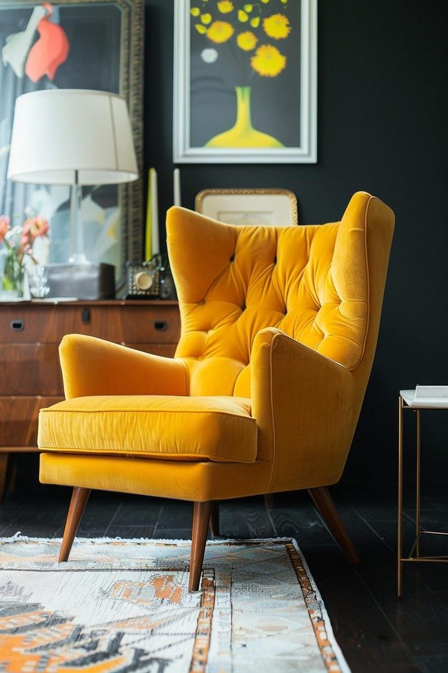 Golden Yellow Curved Accent Chair