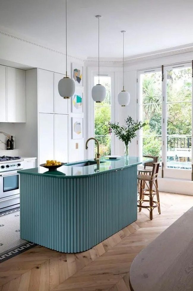 Blue-Green Island With Gold Accents