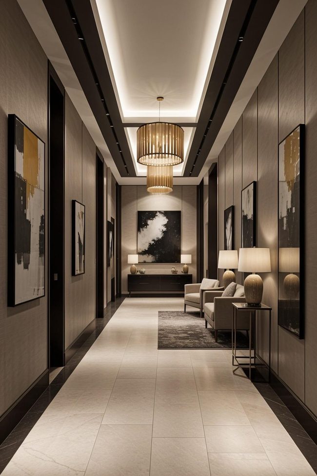 Hallway Statement Lighting Transforms Entry