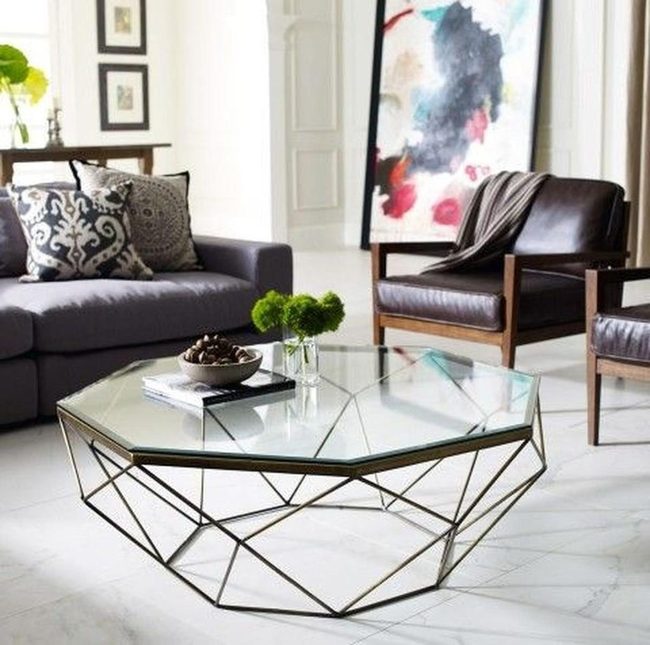 Glass Geometric Base Coffee Table