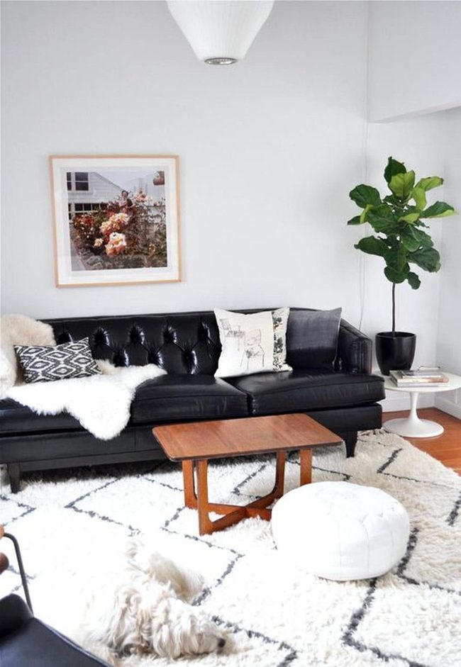 Black Leather Couch Meets White Walls