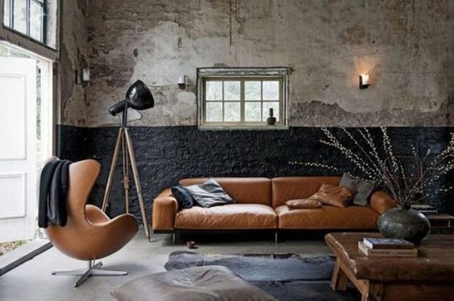 Brown Leather Meets Peeling Walls