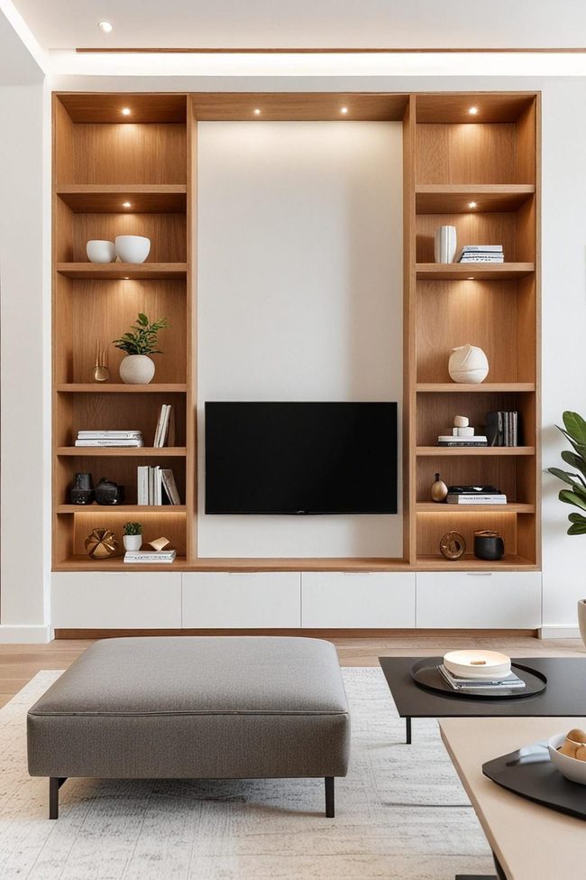 Black Steel Shelving with Glass and Wood