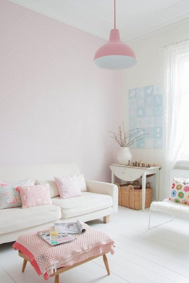 Pink Walls White Sofa Simplicity