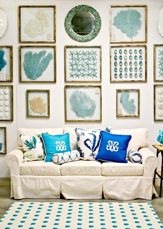 Blue And White Coastal Living Space