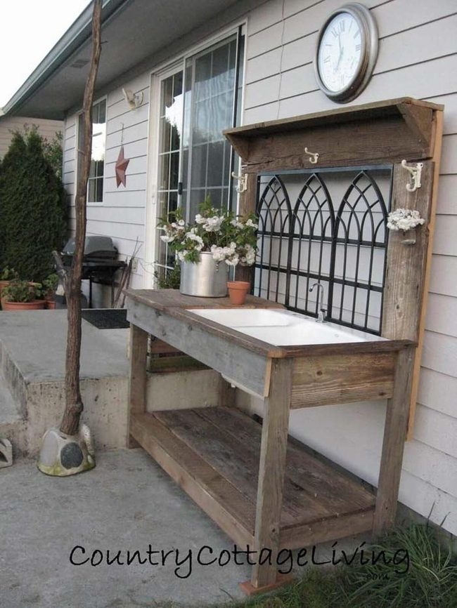 Weathered Wood Potting Bench With Sink